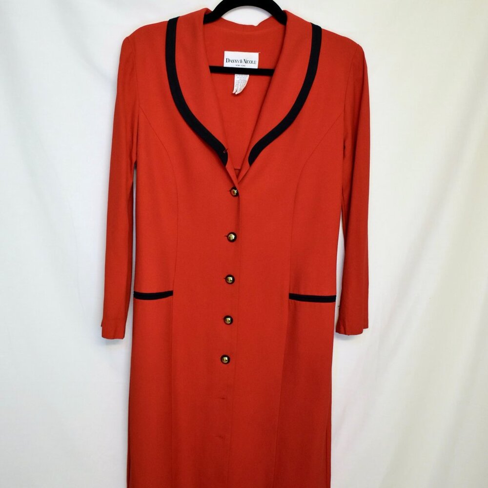 Vintage 80s red coat w/ black trim details